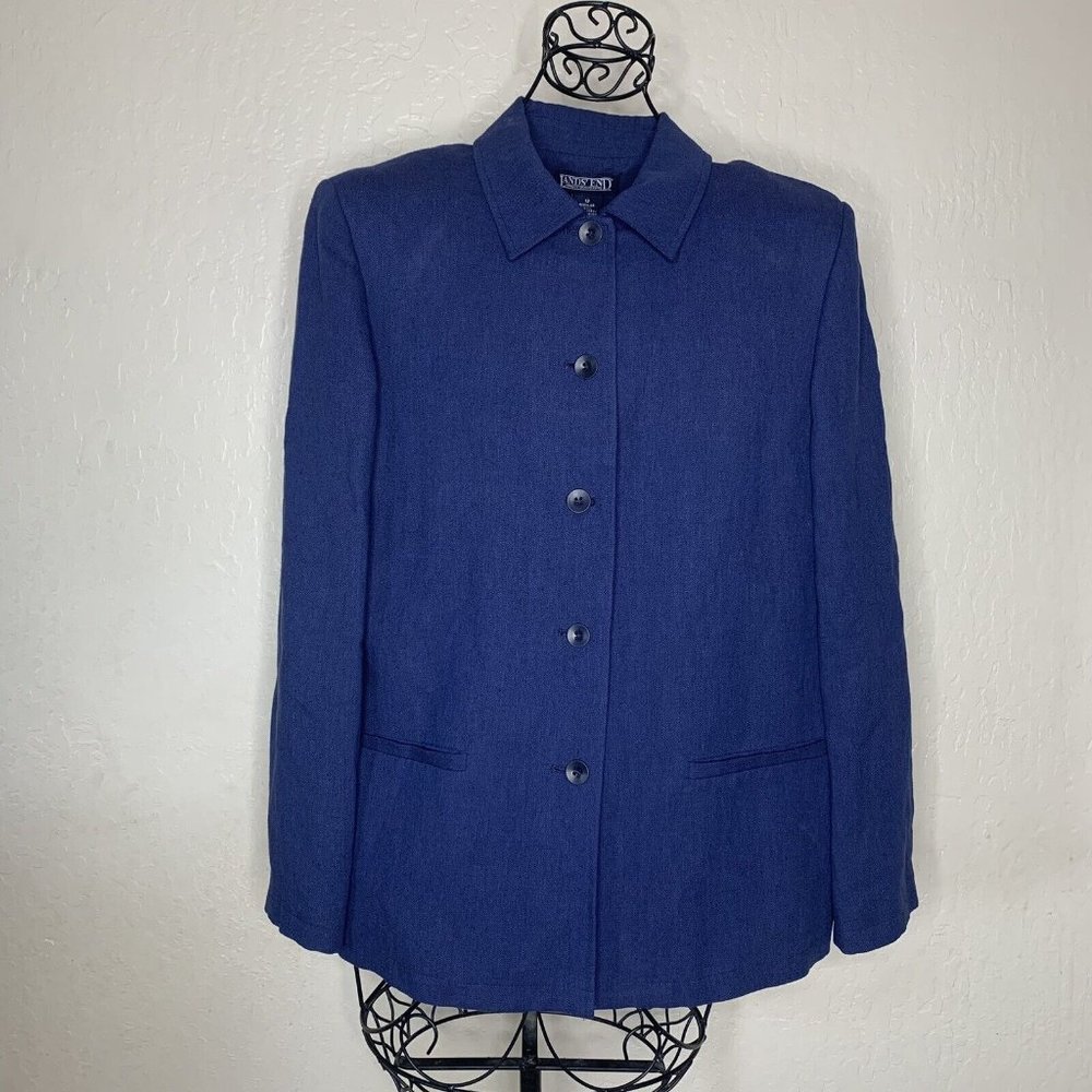 LANDS END Navy Blue Linen Blend Blazer Jacket